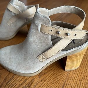 Suede stacked heel shoe boot